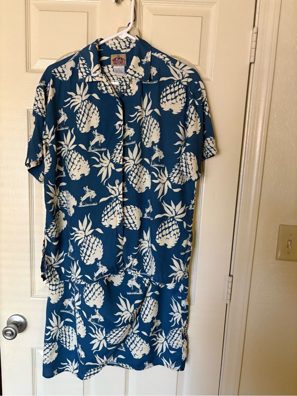Blue Pineapple Print Hawaiian blouse and wrap skirt dress